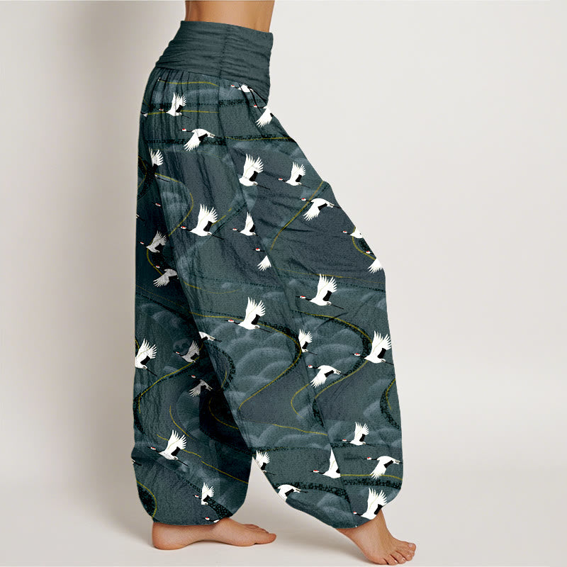 Elegante Haremshose aus Baumwolle mit Buddha Stones und Kranichmuster sowie elastischem Bund. - image 2