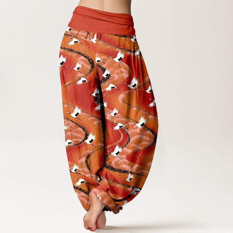 Elegante Haremshose aus Baumwolle mit Buddha Stones und Kranichmuster sowie elastischem Bund. - image 6