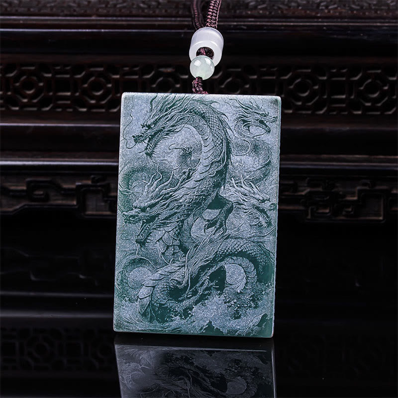 Buddha Stones ​​Drachen Rechteckige Jade Seil Glücks- und Erfolgskette Anhänger - image 1