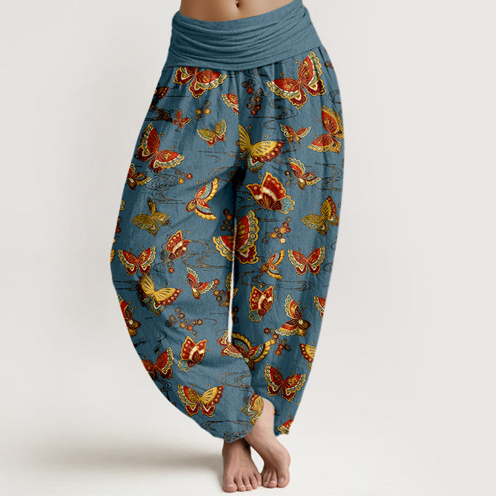 Baumwoll-Haremshose mit buntem Schmetterlingsmuster und Buddha Stones, elastischem Bund, für Damen - SteelBlue - US16, UK/AU20, EU48 (3XL) - image 5