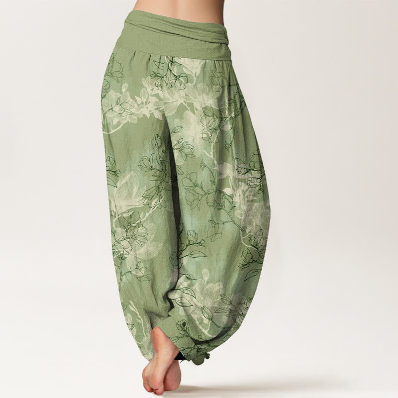 Haremshose aus Baumwolle mit Buddha Stones und frischem Blumenknospenmuster sowie elastischem Bund für Damen. - image 1