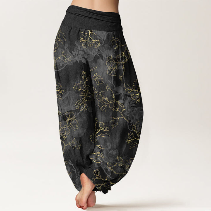 Haremshose aus Baumwolle mit Buddha Stones und frischem Blumenknospenmuster sowie elastischem Bund für Damen. - image 6