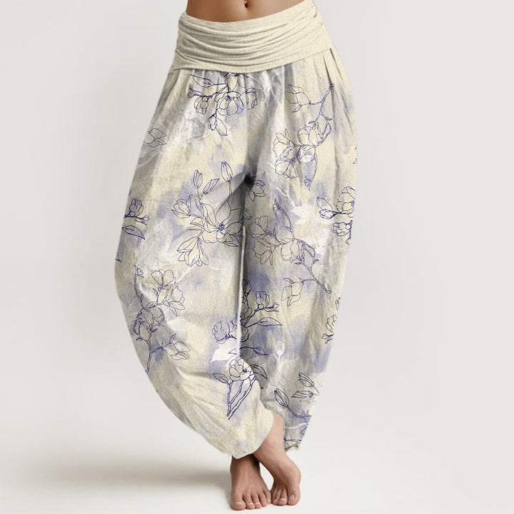 Haremshose aus Baumwolle mit Buddha Stones und frischem Blumenknospenmuster sowie elastischem Bund für Damen. - Hellgoldgelb - US16, UK/AU20, EU48 (3XL) - image 8