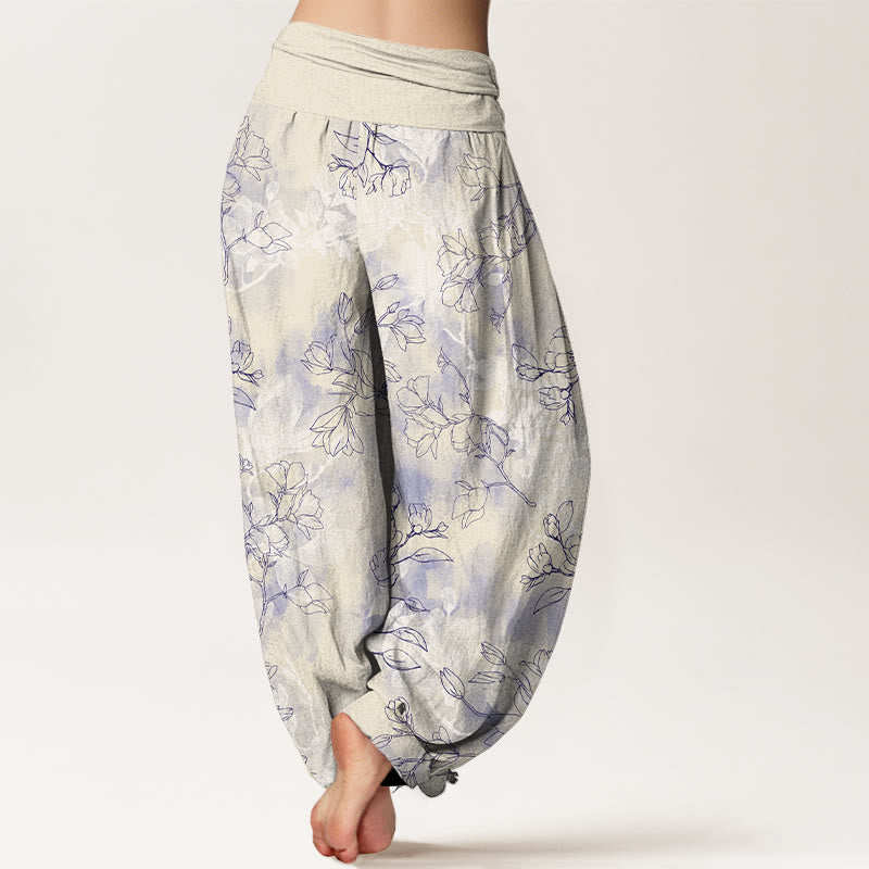 Haremshose aus Baumwolle mit Buddha Stones und frischem Blumenknospenmuster sowie elastischem Bund für Damen. - image 9