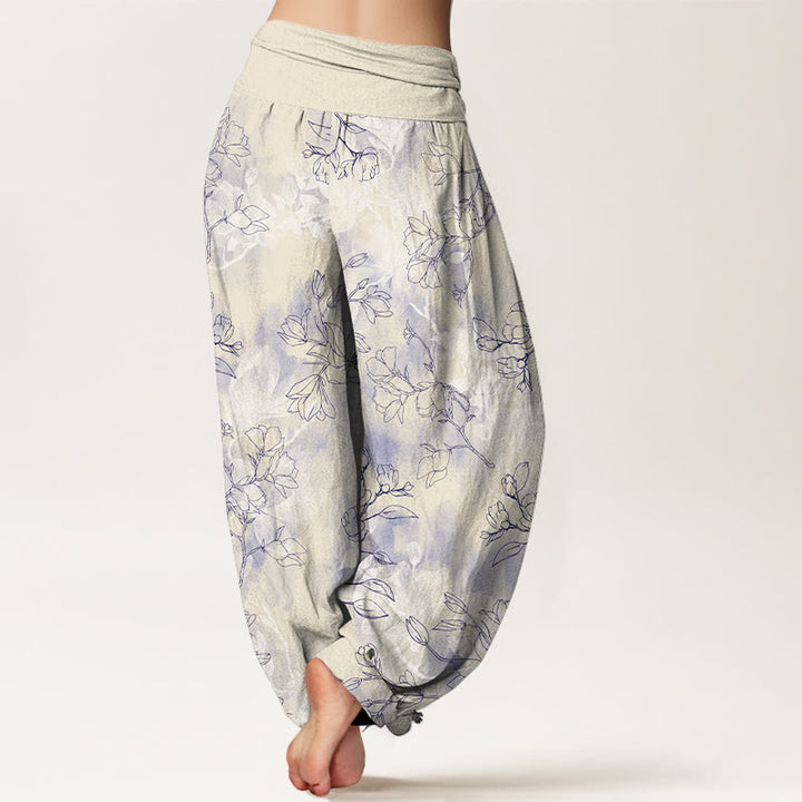 Haremshose aus Baumwolle mit Buddha Stones und frischem Blumenknospenmuster sowie elastischem Bund für Damen. - image 9