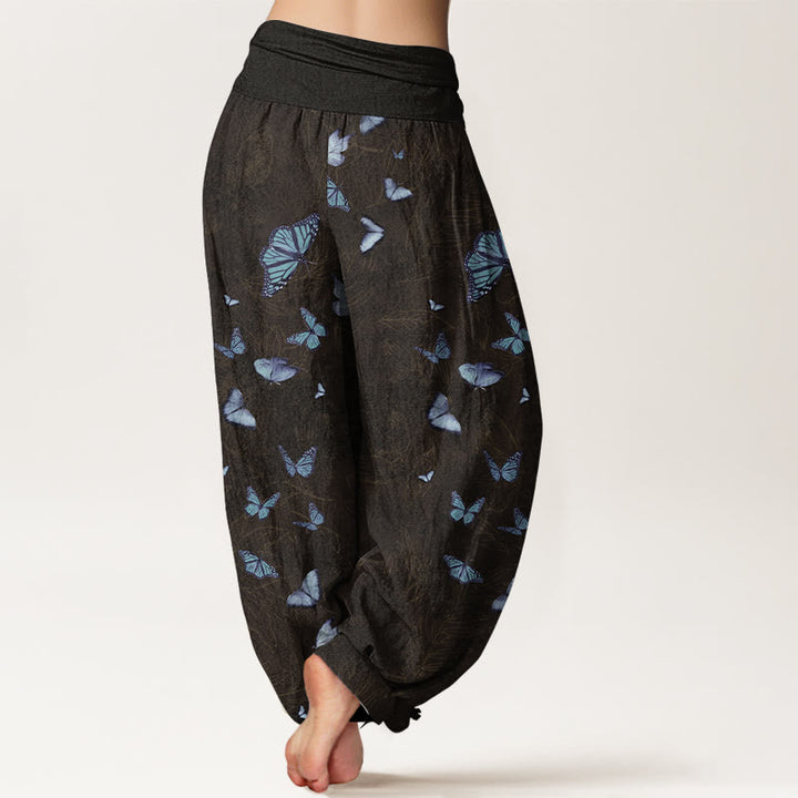 Buddha Stones, traumhaftes Schmetterlings- und Blattmuster, Damen-Haremshose mit elastischem Bund aus Baumwolle - image 1