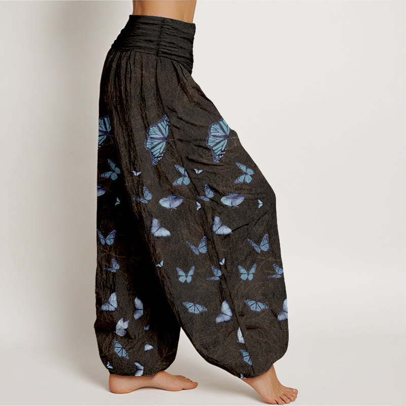 Buddha Stones, traumhaftes Schmetterlings- und Blattmuster, Damen-Haremshose mit elastischem Bund aus Baumwolle - image 2