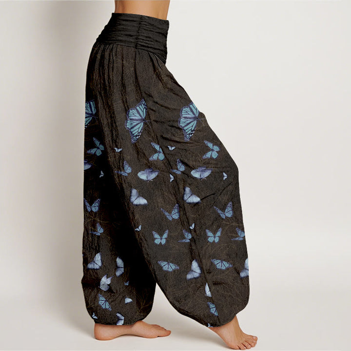 Buddha Stones, traumhaftes Schmetterlings- und Blattmuster, Damen-Haremshose mit elastischem Bund aus Baumwolle - image 2
