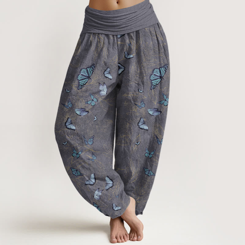 Buddha Stones, traumhaftes Schmetterlings- und Blattmuster, Damen-Haremshose mit elastischem Bund aus Baumwolle - Grau - US16, UK/AU20, EU48 (3XL) - image 8