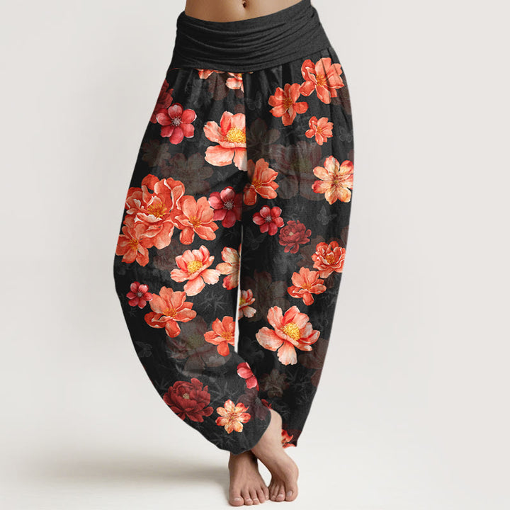 Buddha Stones Baumwoll-Haremshose mit intensivem Blumenmuster und elastischem Bund für Damen - Schwarz - US16, UK/AU20, EU48 (3XL) - image 0