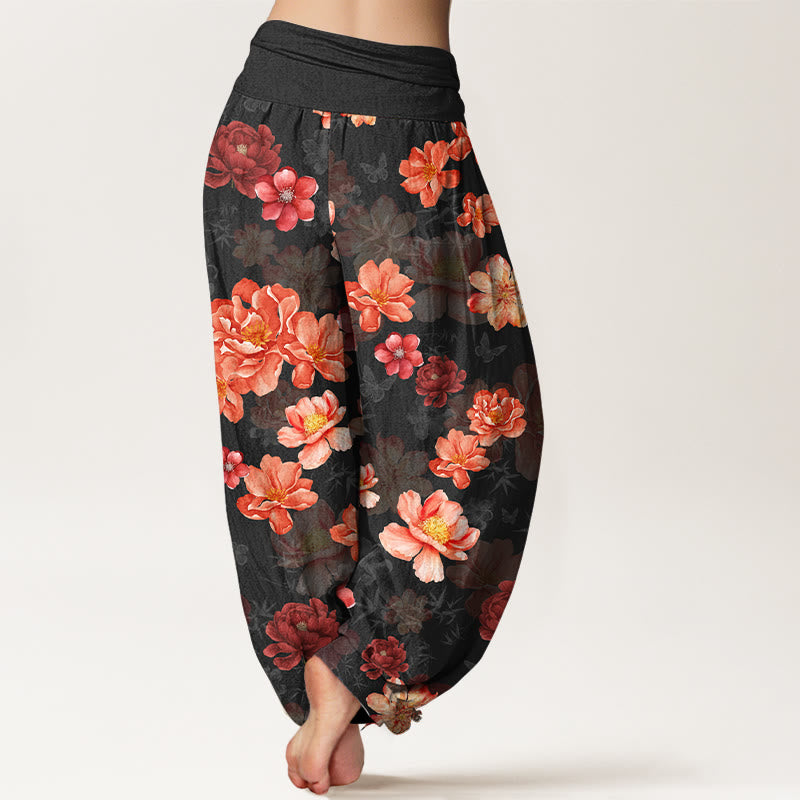 Buddha Stones Baumwoll-Haremshose mit intensivem Blumenmuster und elastischem Bund für Damen - image 1