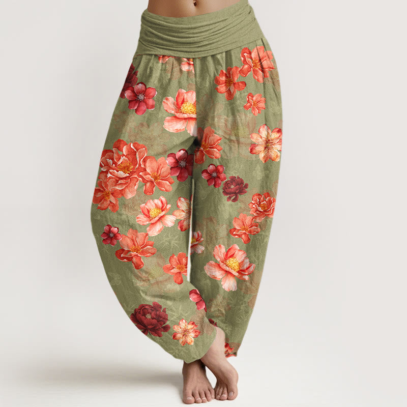 Buddha Stones Baumwoll-Haremshose mit intensivem Blumenmuster und elastischem Bund für Damen - Gelbgrün - US16, UK/AU20, EU48 (3XL) - image 5