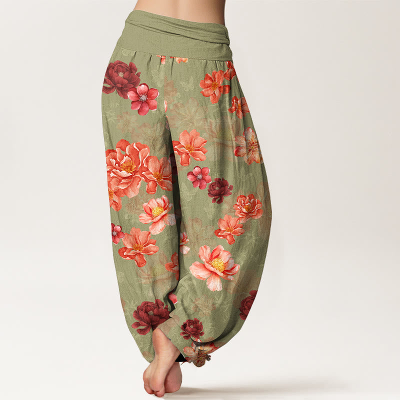 Buddha Stones Baumwoll-Haremshose mit intensivem Blumenmuster und elastischem Bund für Damen - image 6