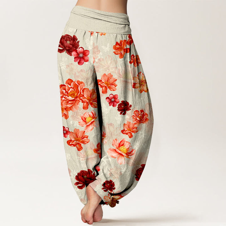 Buddha Stones Baumwoll-Haremshose mit intensivem Blumenmuster und elastischem Bund für Damen - image 9