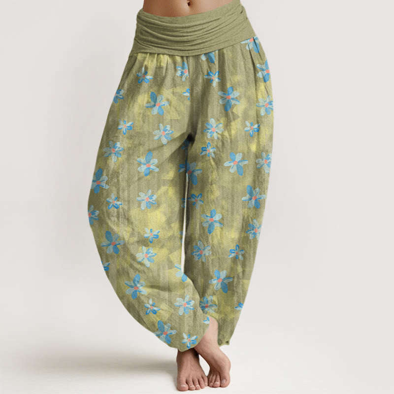 Buddha Stones, schlichtes Baumwoll-Haremshose mit Blumenmuster, elastischem Bund für Damen - Olivgrün - US16, UK/AU20, EU48 (3XL) - image 5