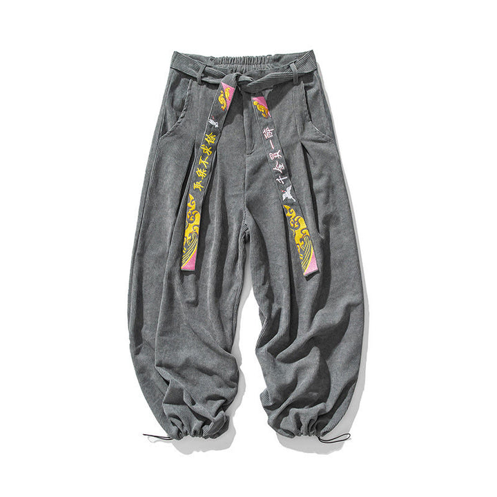 Buddha Stones Herbst/Winter Schnürhose mit chinesischen Schriftzeichenstickerei und Taschen für Herren aus Cord - image 7