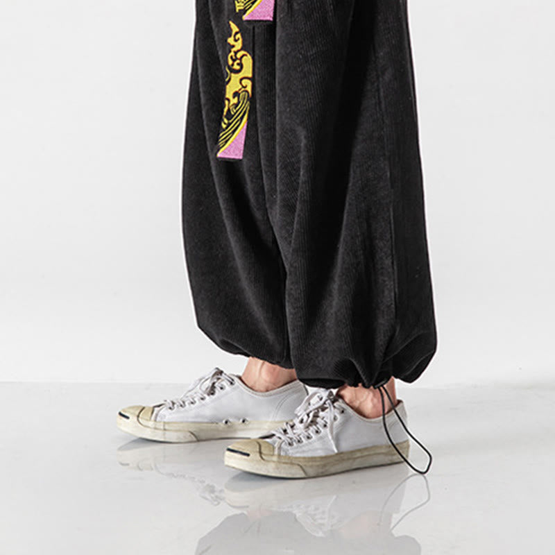 Buddha Stones Herbst/Winter Schnürhose mit chinesischen Schriftzeichenstickerei und Taschen für Herren aus Cord - image 3