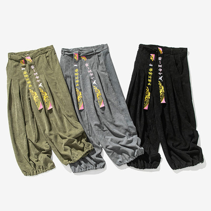 Buddha Stones Herbst/Winter Schnürhose mit chinesischen Schriftzeichenstickerei und Taschen für Herren aus Cord - image 11