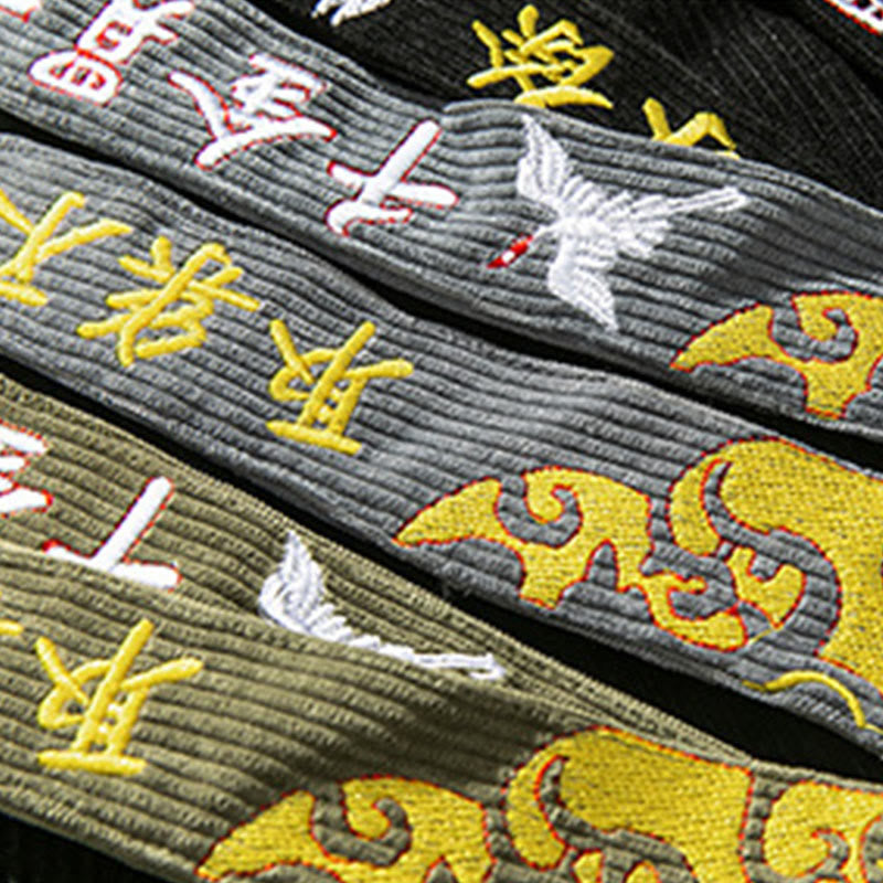 Buddha Stones Herbst/Winter Schnürhose mit chinesischen Schriftzeichenstickerei und Taschen für Herren aus Cord - image 13