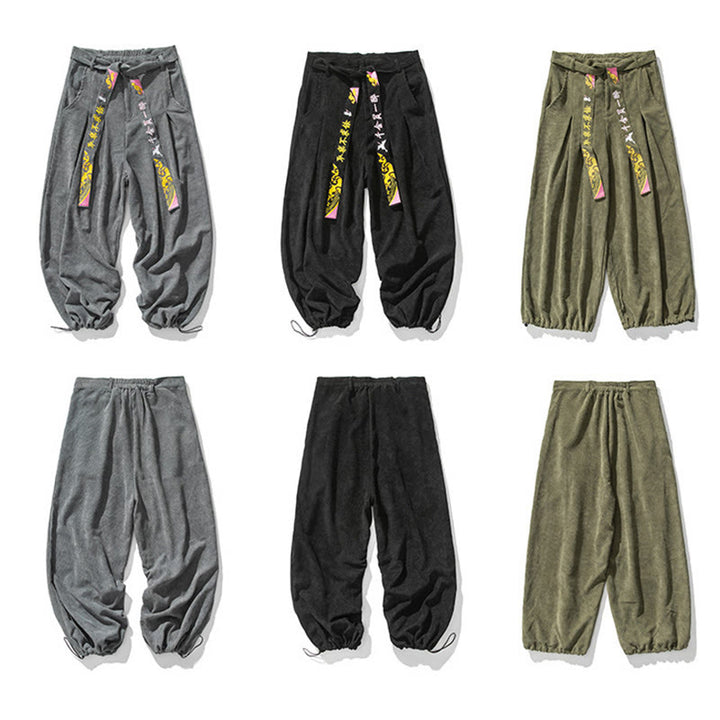 Buddha Stones Herbst/Winter Schnürhose mit chinesischen Schriftzeichenstickerei und Taschen für Herren aus Cord - image 12