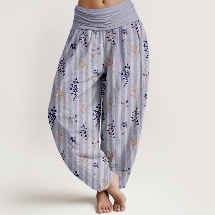 Buddha Stones Baumwoll-Haremshose mit sanft gefärbtem Blattstreifenmuster und elastischem Bund für Damen - Lavendel - US16, UK/AU20, EU48 (3XL) - image 0