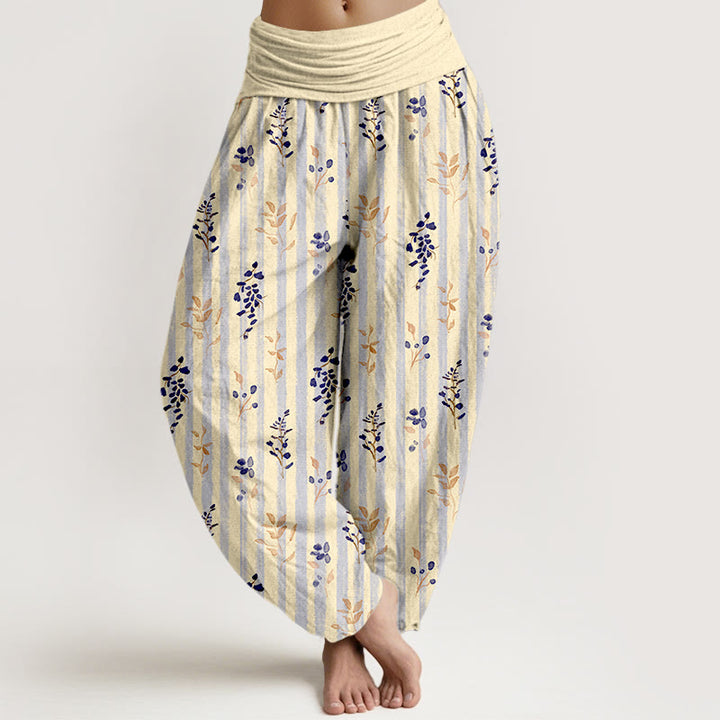 Buddha Stones Baumwoll-Haremshose mit sanft gefärbtem Blattstreifenmuster und elastischem Bund für Damen - LemonChiffo - US16, UK/AU20, EU48 (3XL) - image 8