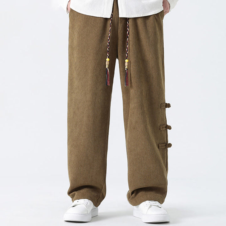 Buddha Stones Fall Herren-Cordhose mit geradem Bein, geradem Bein und Taschen, Kordelzug und Froschknopfverschluss - Bräunen - US/ UK/AU46, EU56 (5XL) - image 0