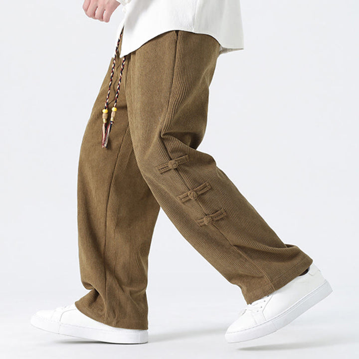 Buddha Stones Fall Herren-Cordhose mit geradem Bein, geradem Bein und Taschen, Kordelzug und Froschknopfverschluss - image 4