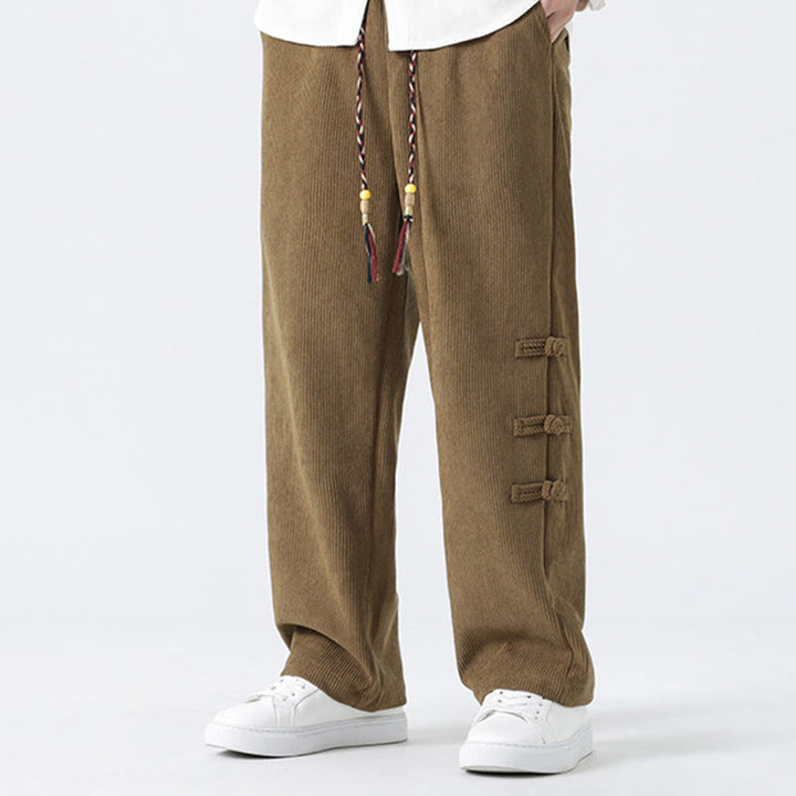 Buddha Stones Fall Herren-Cordhose mit geradem Bein, geradem Bein und Taschen, Kordelzug und Froschknopfverschluss - image 2