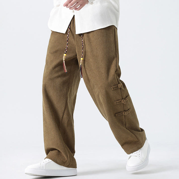 Buddha Stones Fall Herren-Cordhose mit geradem Bein, geradem Bein und Taschen, Kordelzug und Froschknopfverschluss - image 3