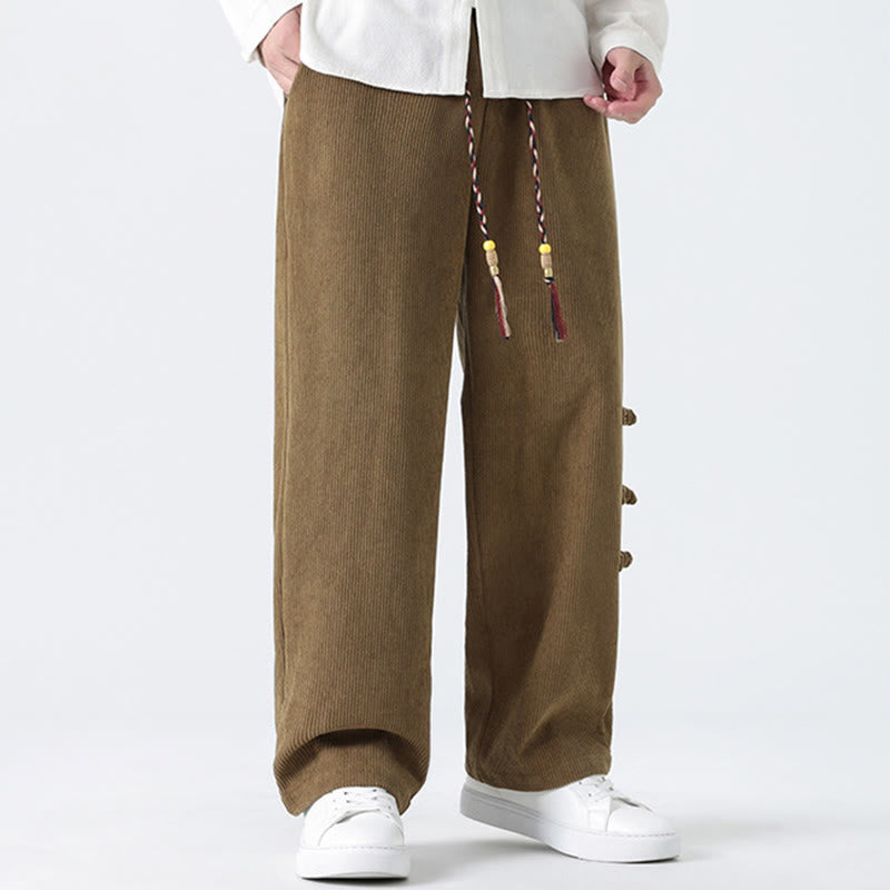Buddha Stones Fall Herren-Cordhose mit geradem Bein, geradem Bein und Taschen, Kordelzug und Froschknopfverschluss - image 1
