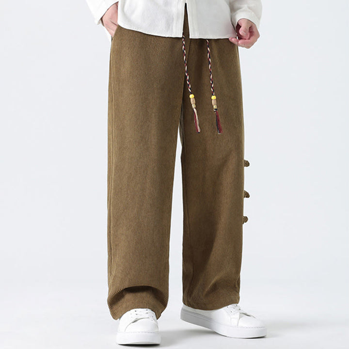 Buddha Stones Fall Herren-Cordhose mit geradem Bein, geradem Bein und Taschen, Kordelzug und Froschknopfverschluss - image 1