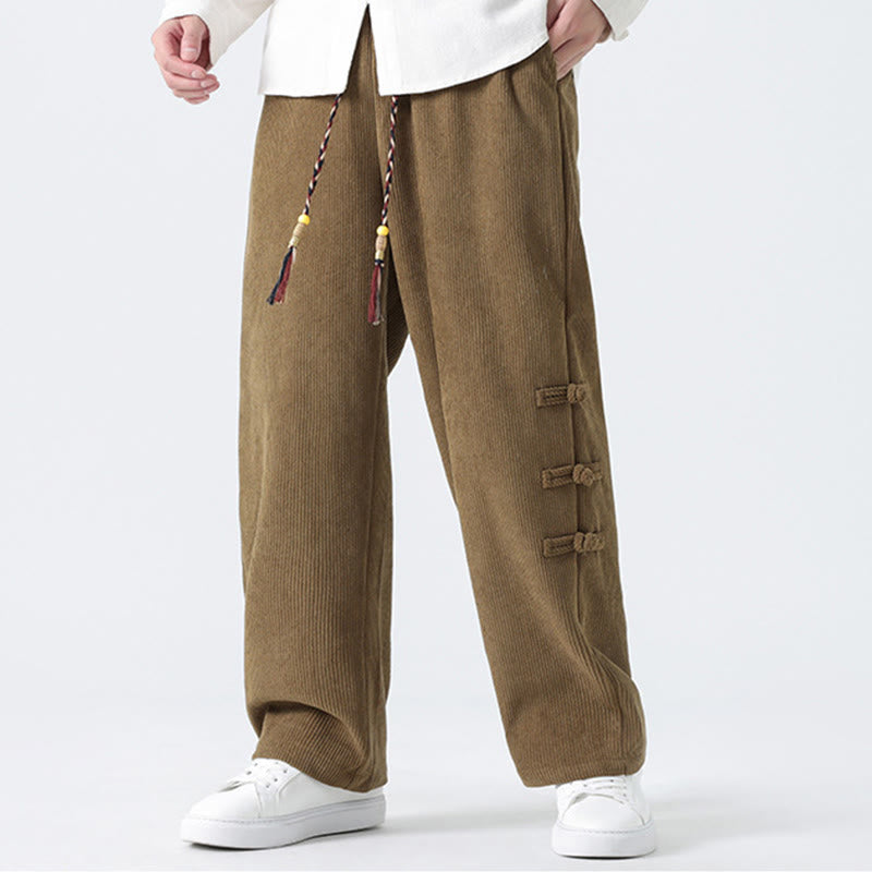 Buddha Stones Fall Herren-Cordhose mit geradem Bein, geradem Bein und Taschen, Kordelzug und Froschknopfverschluss - image 5
