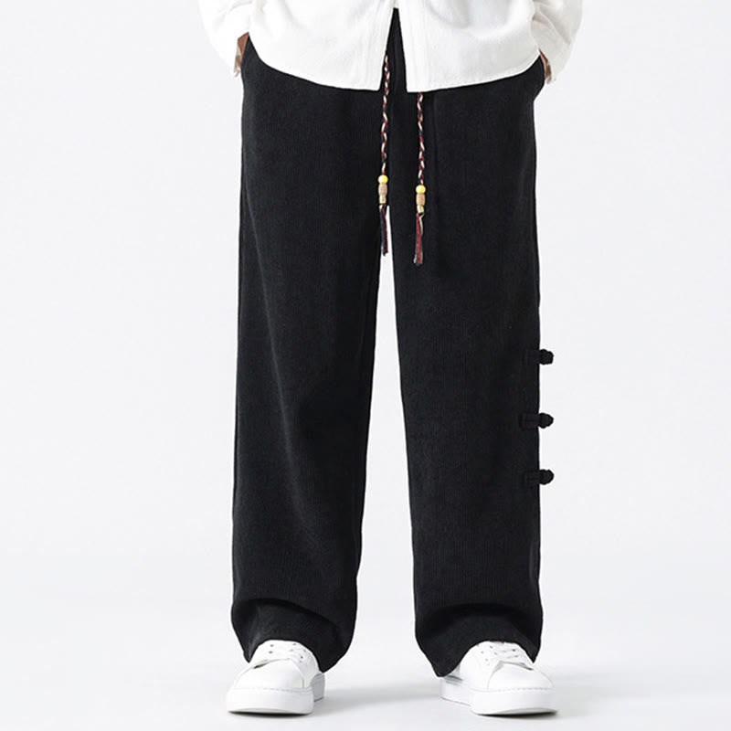 Buddha Stones Fall Herren-Cordhose mit geradem Bein, geradem Bein und Taschen, Kordelzug und Froschknopfverschluss - Schwarz - US/ UK/AU46, EU56 (5XL) - image 12