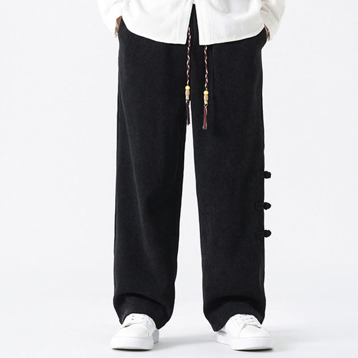 Buddha Stones Fall Herren-Cordhose mit geradem Bein, geradem Bein und Taschen, Kordelzug und Froschknopfverschluss - Schwarz - US/ UK/AU46, EU56 (5XL) - image 12