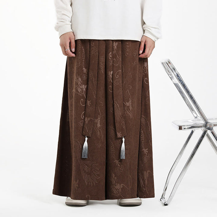 Herren-Cordhose mit weitem Bein und Taschen, verziert mit Buddha Stones und Drachen-Jacquard-Muster, Kordelzug und Taschen - image 5