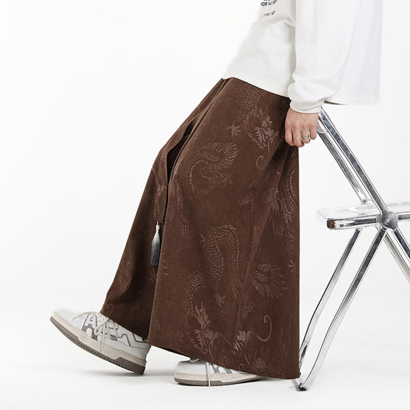 Herren-Cordhose mit weitem Bein und Taschen, verziert mit Buddha Stones und Drachen-Jacquard-Muster, Kordelzug und Taschen - image 4