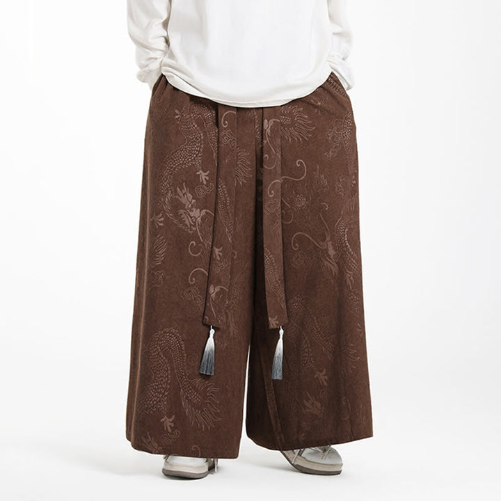 Herren-Cordhose mit weitem Bein und Taschen, verziert mit Buddha Stones und Drachen-Jacquard-Muster, Kordelzug und Taschen - image 3