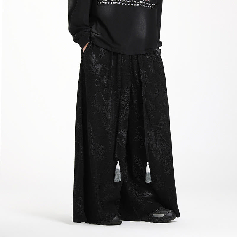 Herren-Cordhose mit weitem Bein und Taschen, verziert mit Buddha Stones und Drachen-Jacquard-Muster, Kordelzug und Taschen - image 13