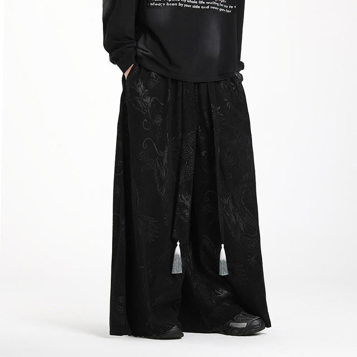 Herren-Cordhose mit weitem Bein und Taschen, verziert mit Buddha Stones und Drachen-Jacquard-Muster, Kordelzug und Taschen - image 13