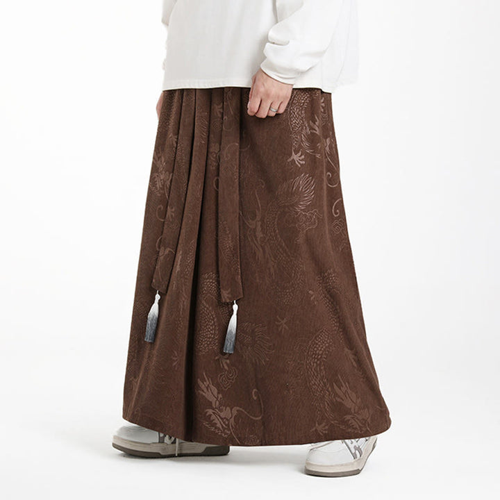 Herren-Cordhose mit weitem Bein und Taschen, verziert mit Buddha Stones und Drachen-Jacquard-Muster, Kordelzug und Taschen - image 2