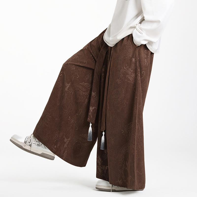 Herren-Cordhose mit weitem Bein und Taschen, verziert mit Buddha Stones und Drachen-Jacquard-Muster, Kordelzug und Taschen - image 7