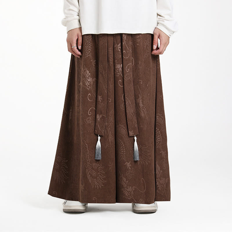 Herren-Cordhose mit weitem Bein und Taschen, verziert mit Buddha Stones und Drachen-Jacquard-Muster, Kordelzug und Taschen - image 1