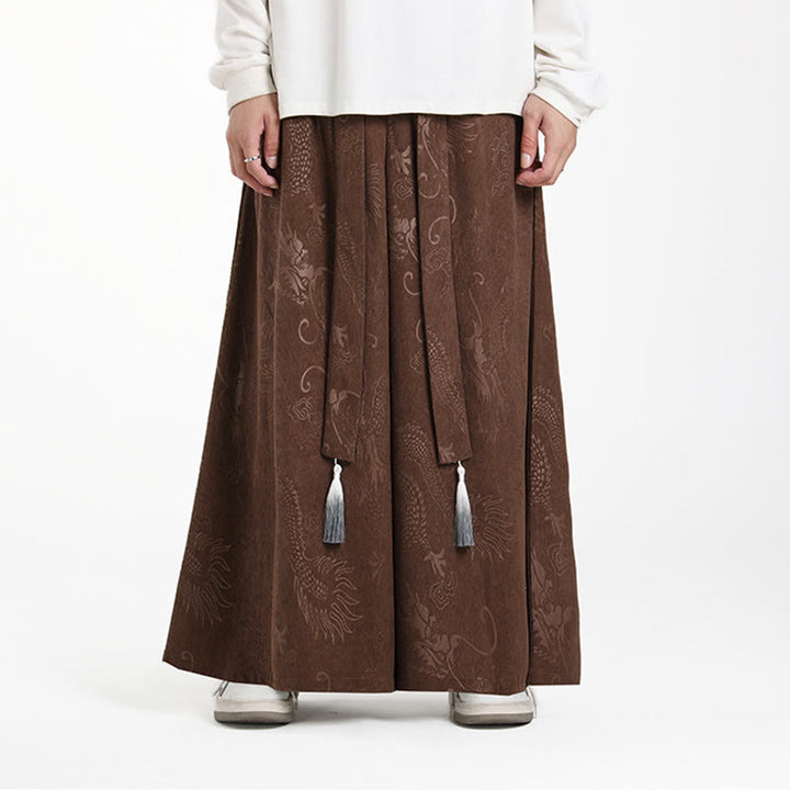 Herren-Cordhose mit weitem Bein und Taschen, verziert mit Buddha Stones und Drachen-Jacquard-Muster, Kordelzug und Taschen - image 1