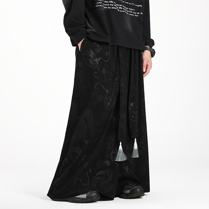 Herren-Cordhose mit weitem Bein und Taschen, verziert mit Buddha Stones und Drachen-Jacquard-Muster, Kordelzug und Taschen - image 11