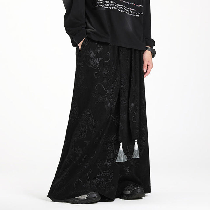 Herren-Cordhose mit weitem Bein und Taschen, verziert mit Buddha Stones und Drachen-Jacquard-Muster, Kordelzug und Taschen - image 11