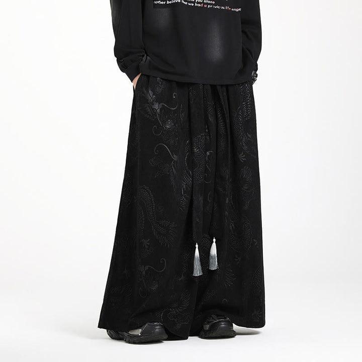 Herren-Cordhose mit weitem Bein und Taschen, verziert mit Buddha Stones und Drachen-Jacquard-Muster, Kordelzug und Taschen - image 9