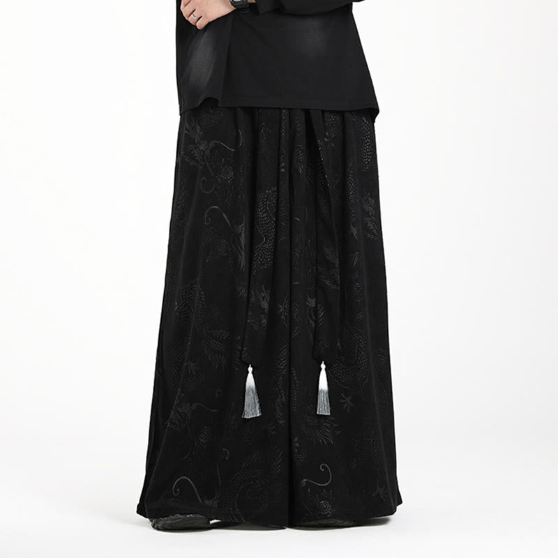 Herren-Cordhose mit weitem Bein und Taschen, verziert mit Buddha Stones und Drachen-Jacquard-Muster, Kordelzug und Taschen - image 14