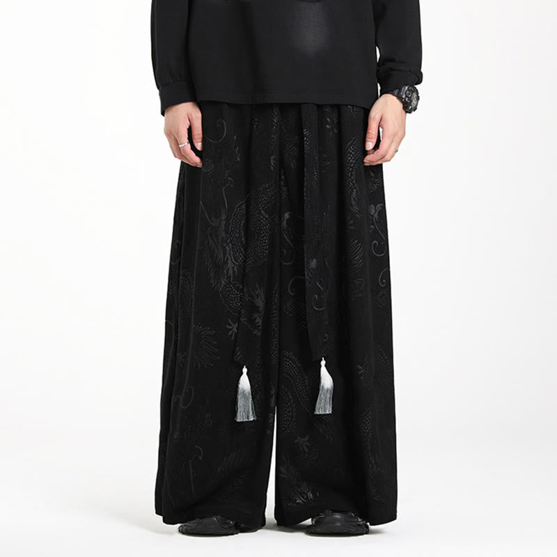 Herren-Cordhose mit weitem Bein und Taschen, verziert mit Buddha Stones und Drachen-Jacquard-Muster, Kordelzug und Taschen - image 16