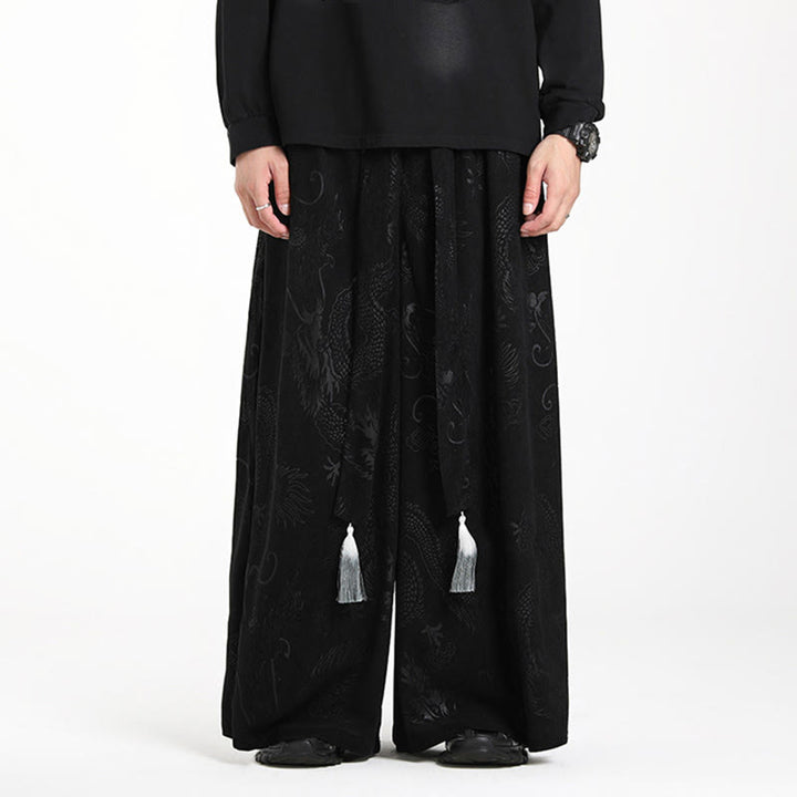 Herren-Cordhose mit weitem Bein und Taschen, verziert mit Buddha Stones und Drachen-Jacquard-Muster, Kordelzug und Taschen - image 16